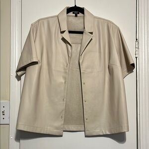 Women’s faux leather boxy button up short sleeve Shirt